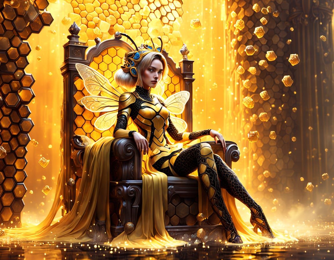 Golden Throne Queen Bee in a Honeycombed Dreamland