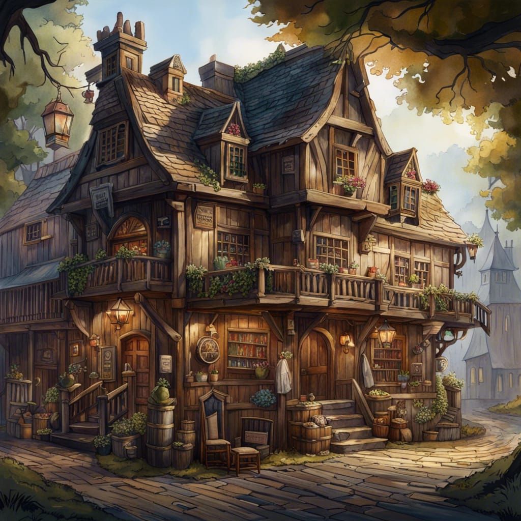 Forgotten Tavern in Detailed Watercolor Style