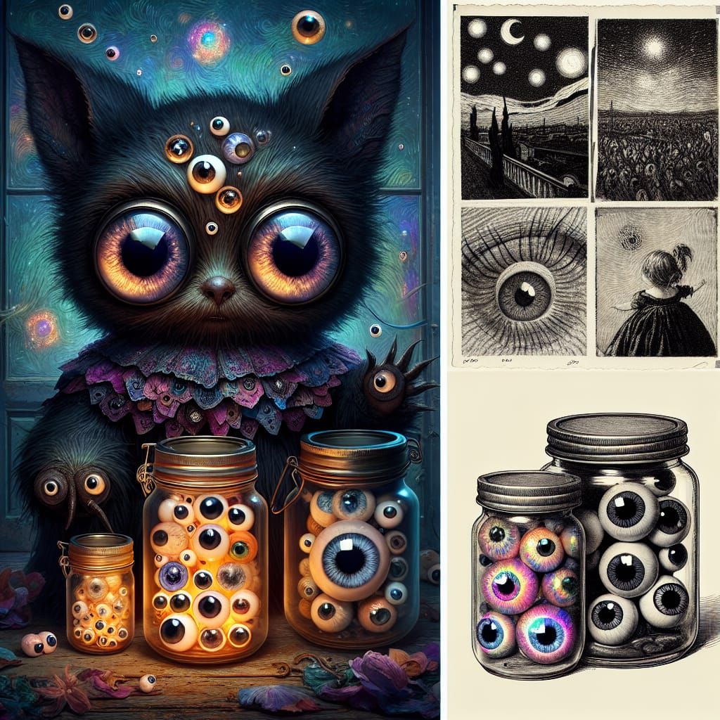 Gothic Creature with Dreams in Jars, Post-Impressionist Styl...