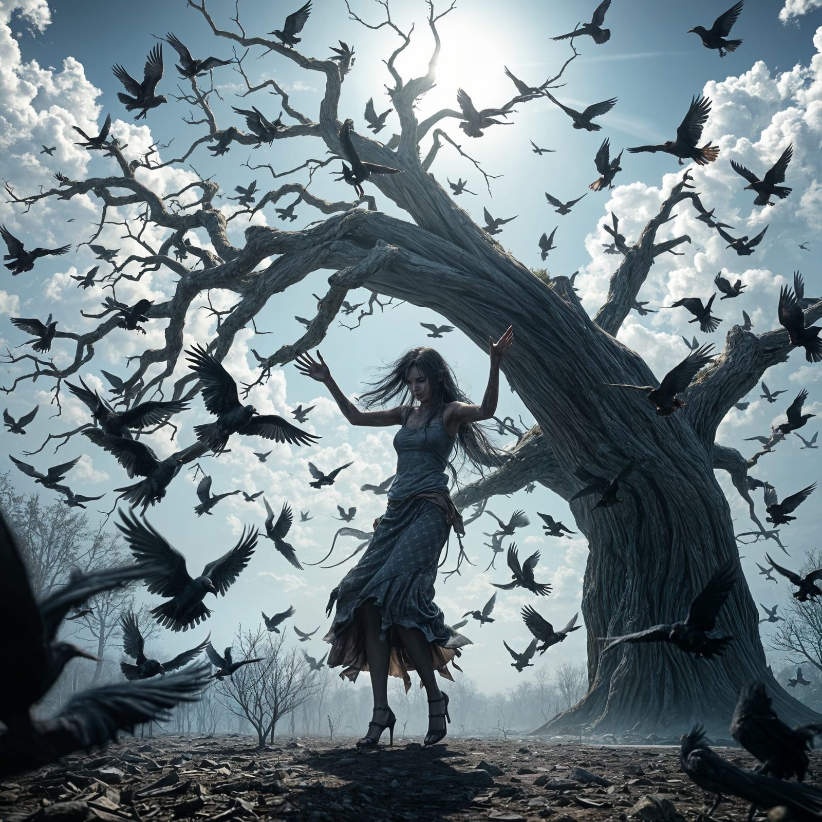 Zombie and Crows Dance: 3D Anime Art