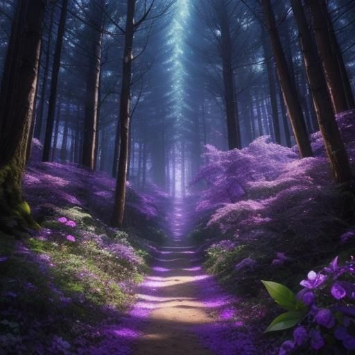 Enchanted Forest with Amethyst Crystals and Mystical Glow