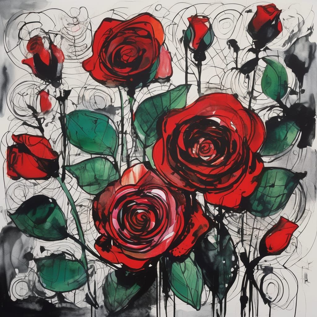 Expressionist Rose Sketch with Watercolor Washes