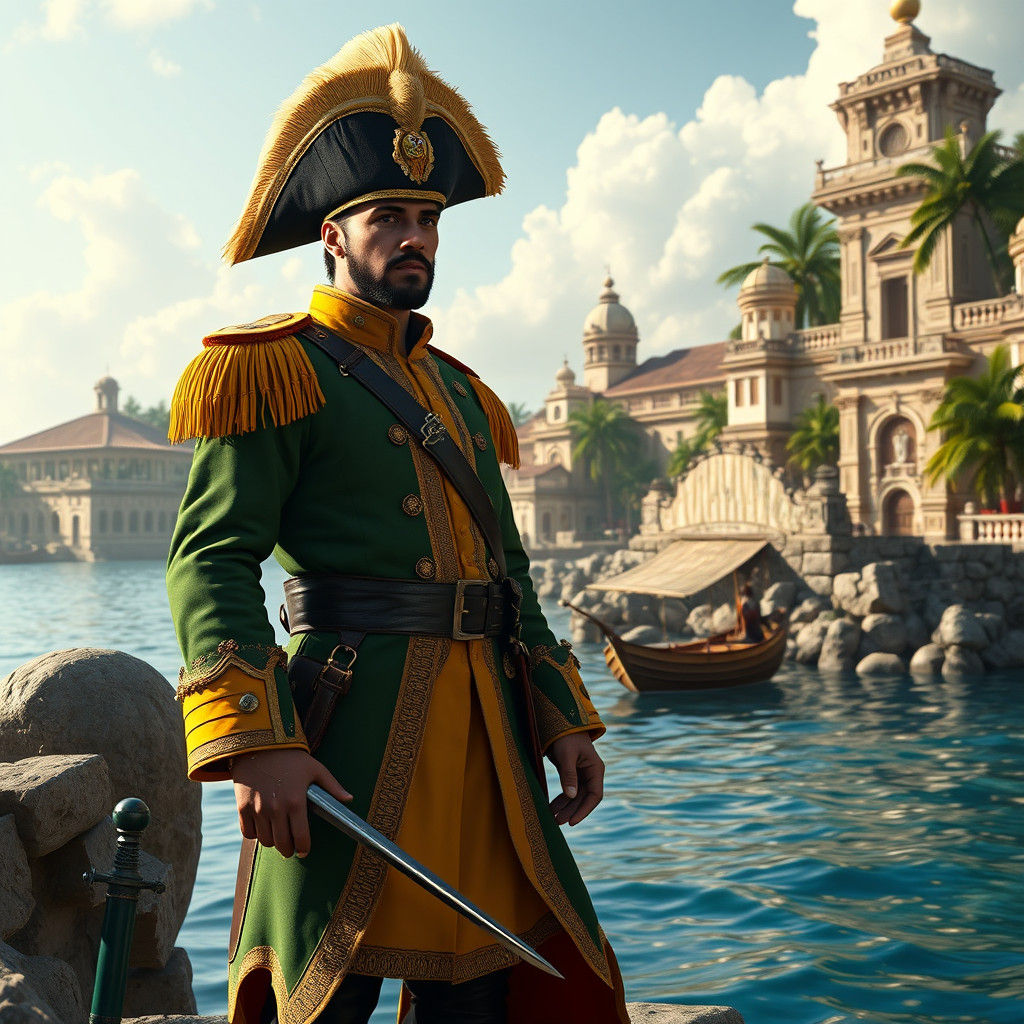 Spanish Soldier in Caribbean, Hyper-Realistic Matte Painting