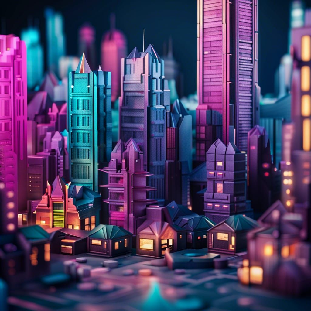 Origami cyberpunk city