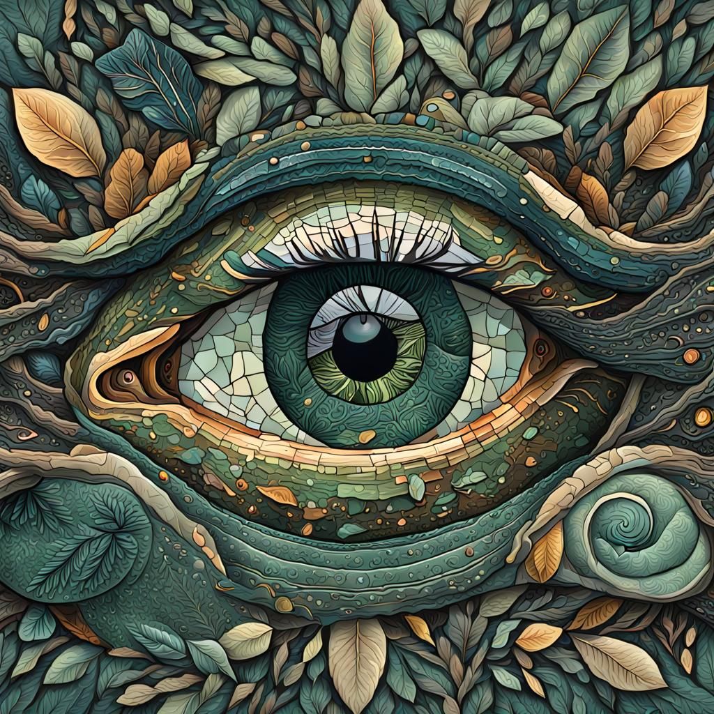 Surreal Abstract Eye Vector Art with Botanical Elements