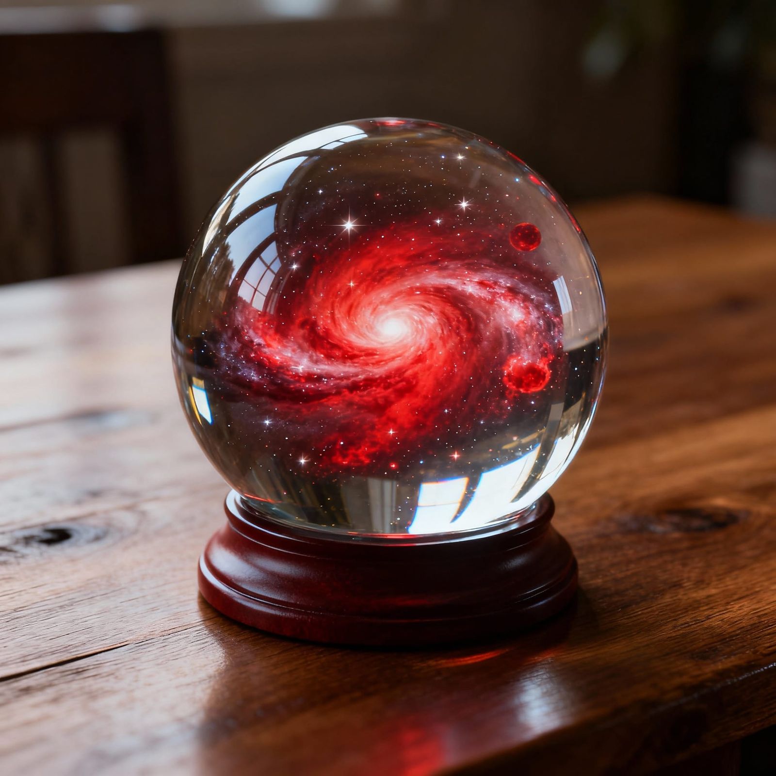 Hyperrealistic Snowglobe With Red Galaxy Inside
