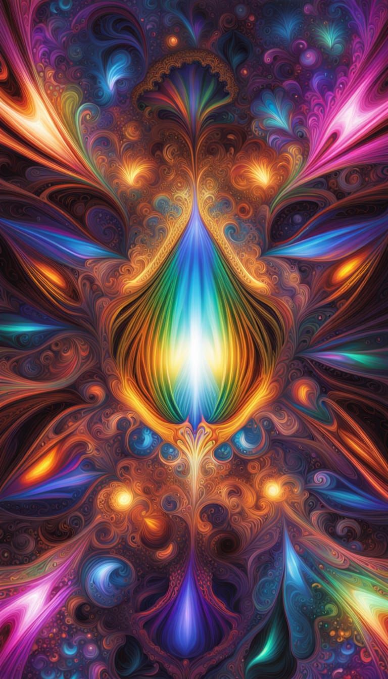 Fractal Lightning Through Glass with Rainbow Prismatic Plane...