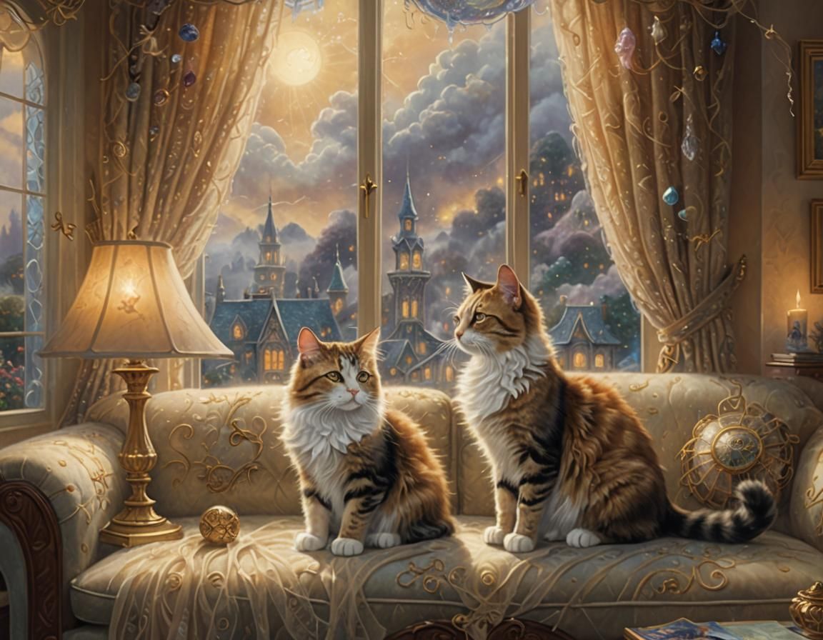 Ethereal Cat on Velvety Sofa in Dreamy Light