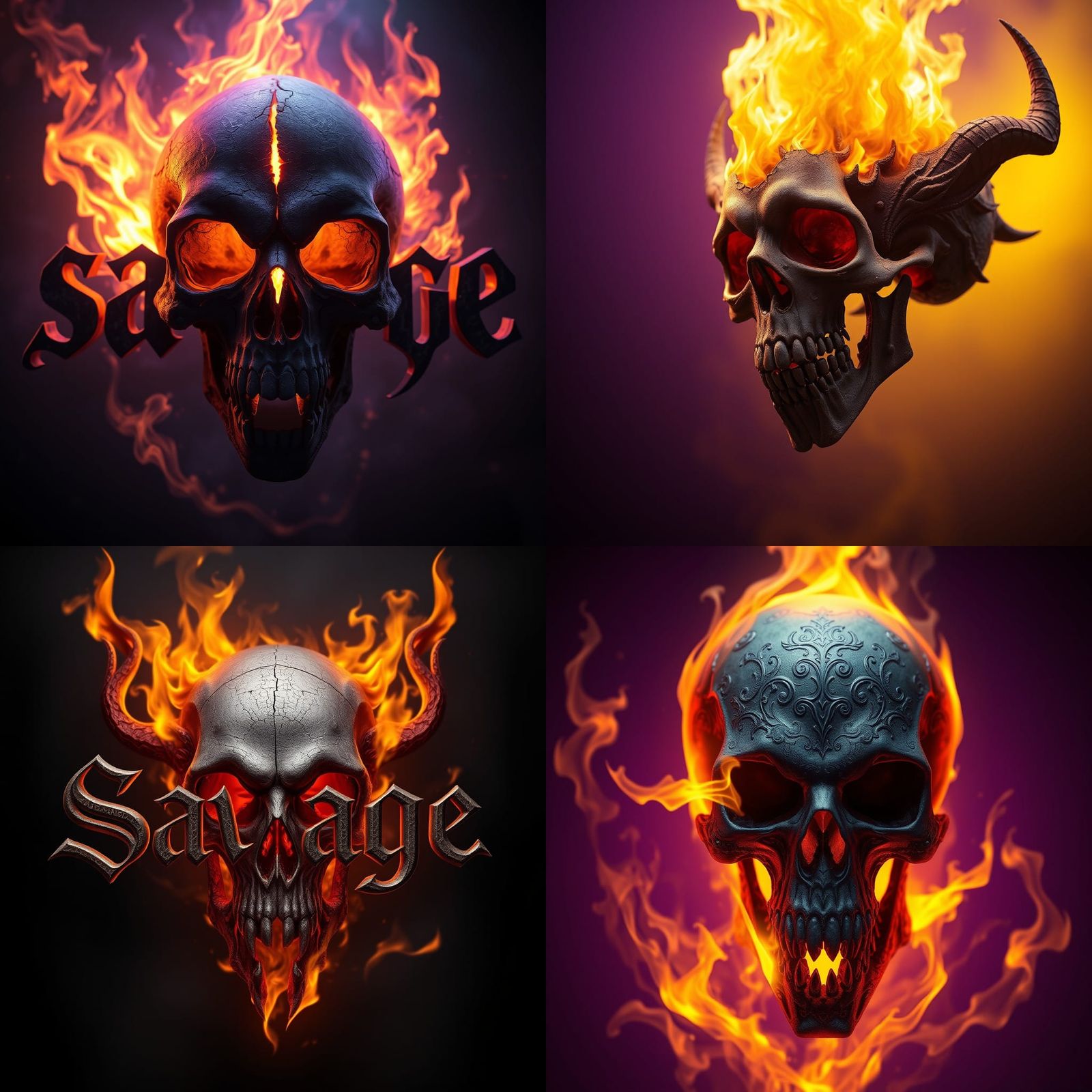 Savage Skull in Flames: Dark Fantasy Concept Art