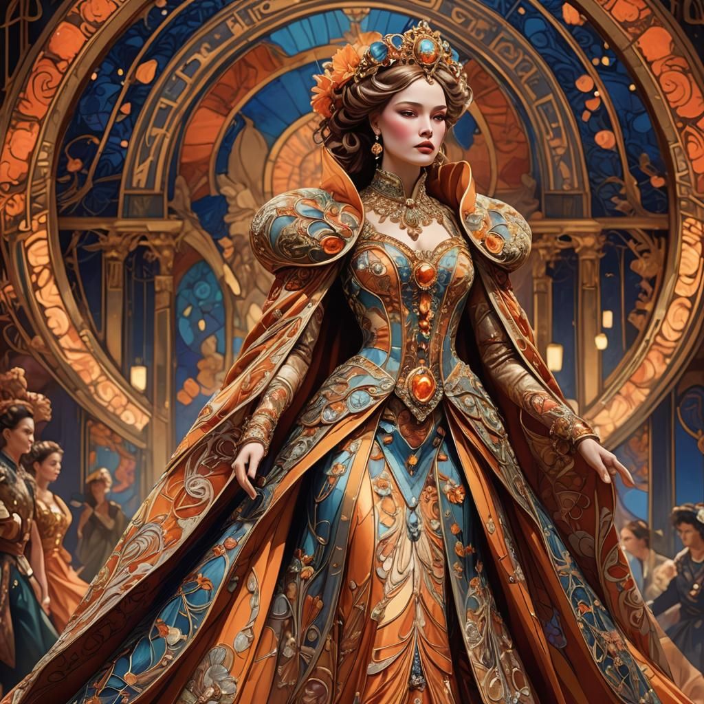 Art Nouveau Empress in Imperial Gown on Runway