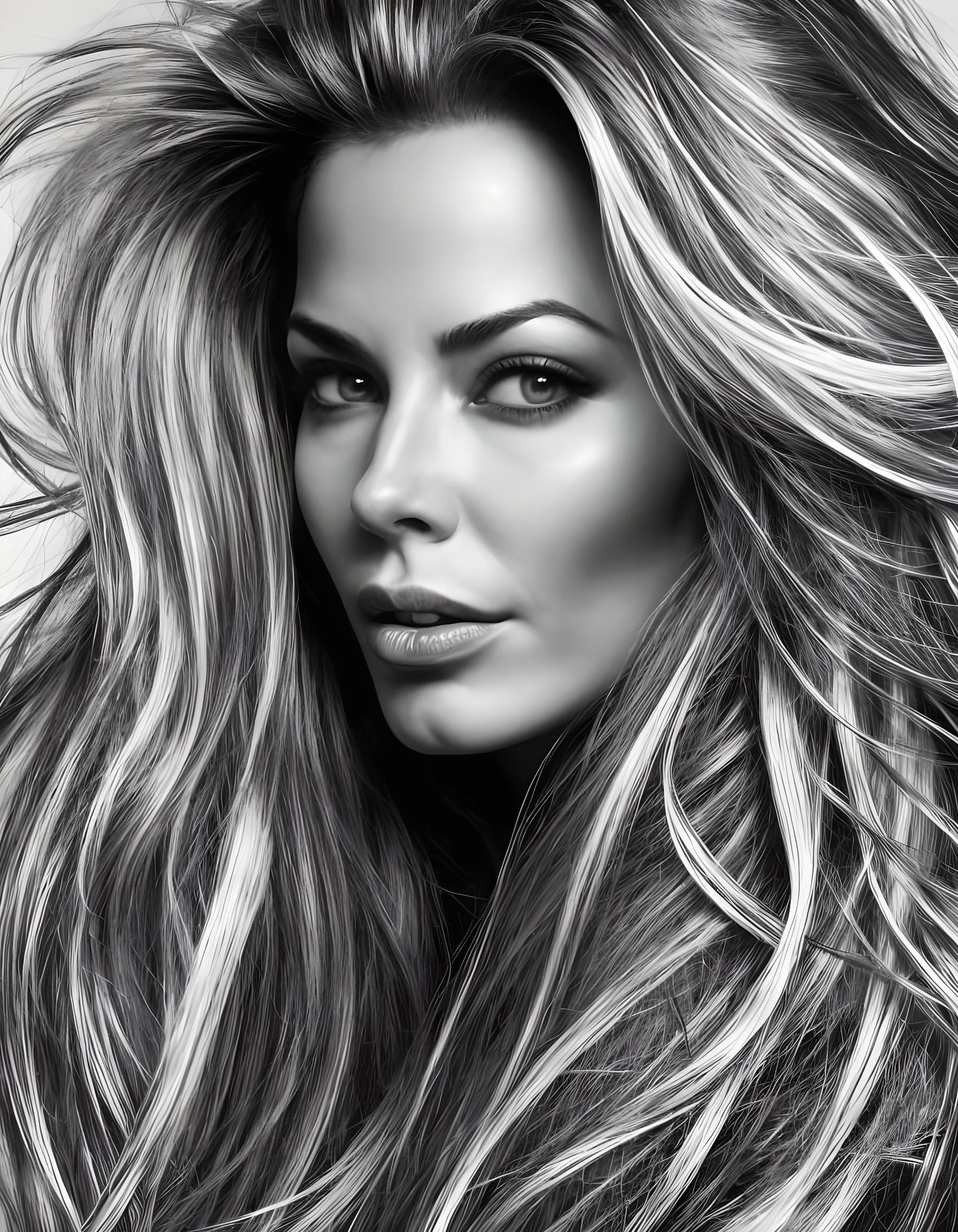 Detailed Grayscale Portrait of Cindy Margolis
