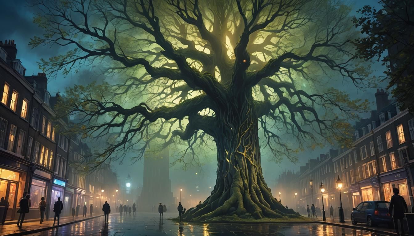 Glowing Tree in London: Fantastical Concept Art