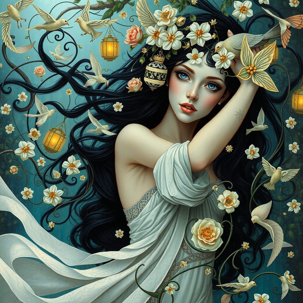 Ethereal Woman in Dreamlike, Surrealist Realm