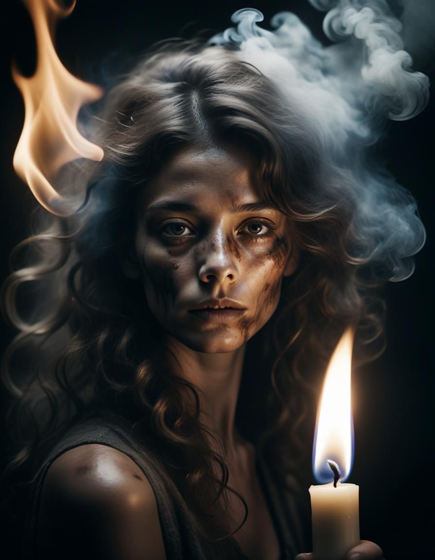 Ethereal Woman's Face in Candle Smoke Portrait