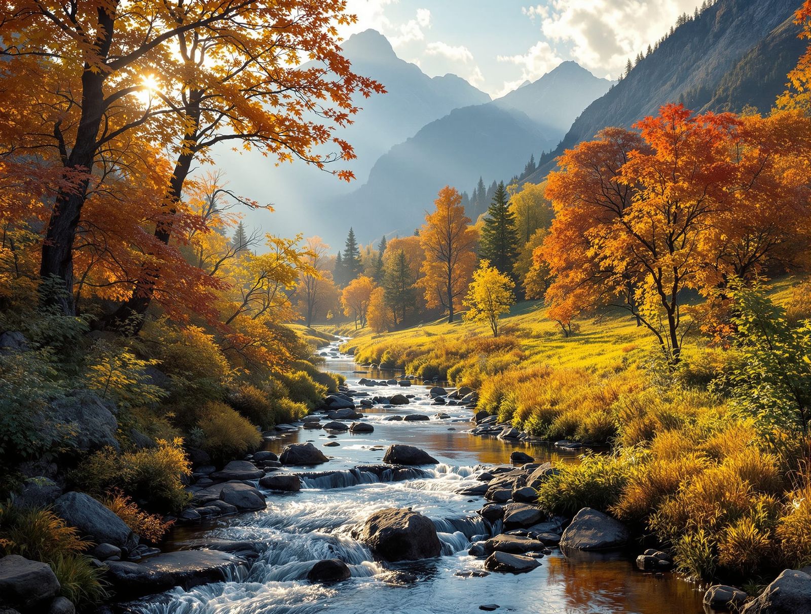 Norse Valley Autumn Scene with Dramatic Lighting