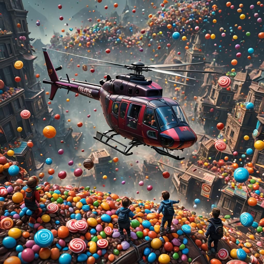 Children Leap from Helicopter into Candy, Matte Painting