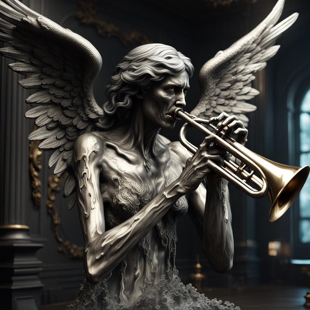 Ornate Angel of Death Blowing a Trumpet