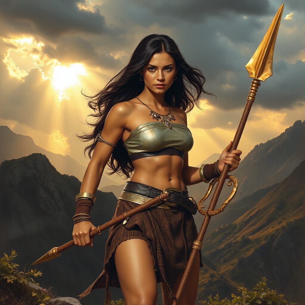 Warrior Woman with Spear at Dawn