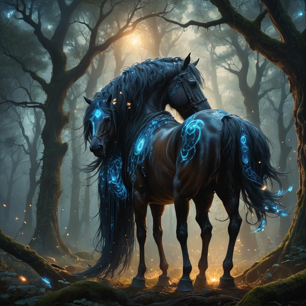 Mystical Runed Horse in Enchanted Forest
