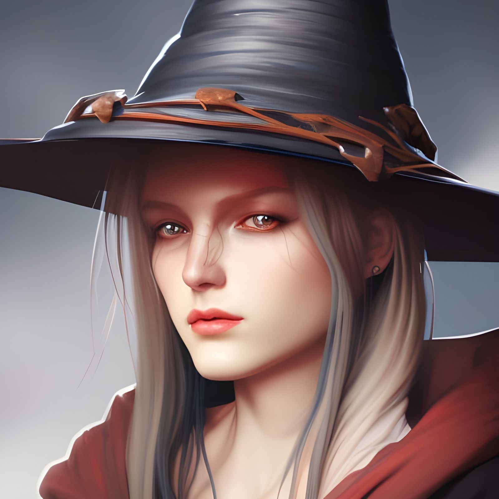 Detailed Witch Hat Portrait in Digital Art Style