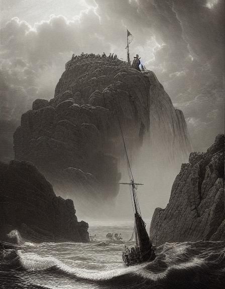 Prometheus on Desert Island in Gustave Doré Style