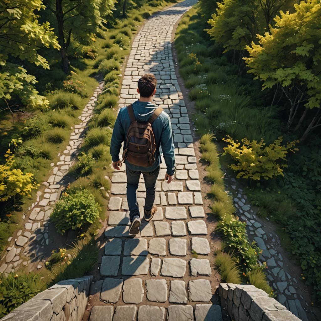 Person Walking Toward Bright Future: Photorealistic Image