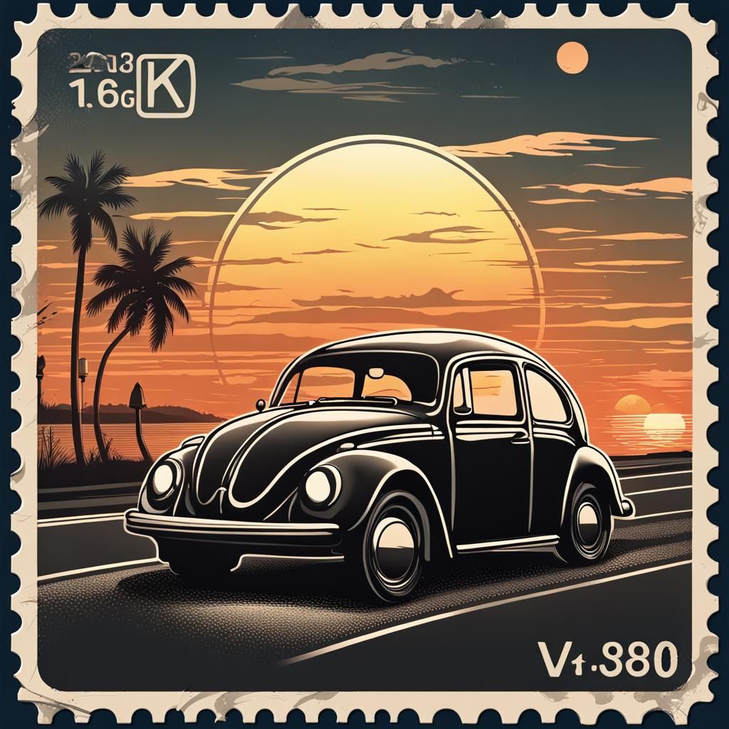 VW Beetle Sunset Road Trip: Dark Fantasy 3D Render