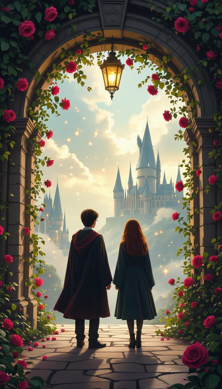 Harry Potter and Ginny Under Rose Archway: Dreamscape
