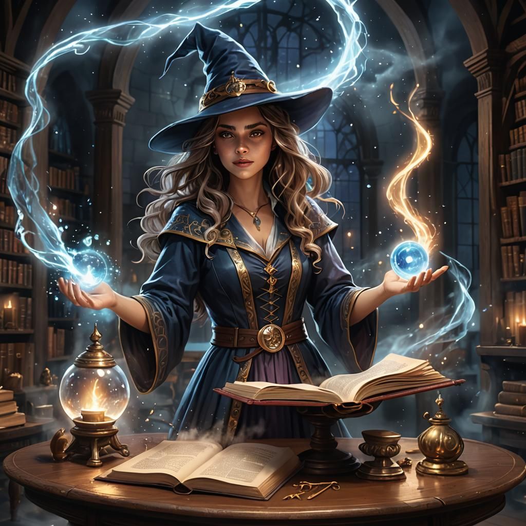 Young Wizard Casting Spells in Moonlight