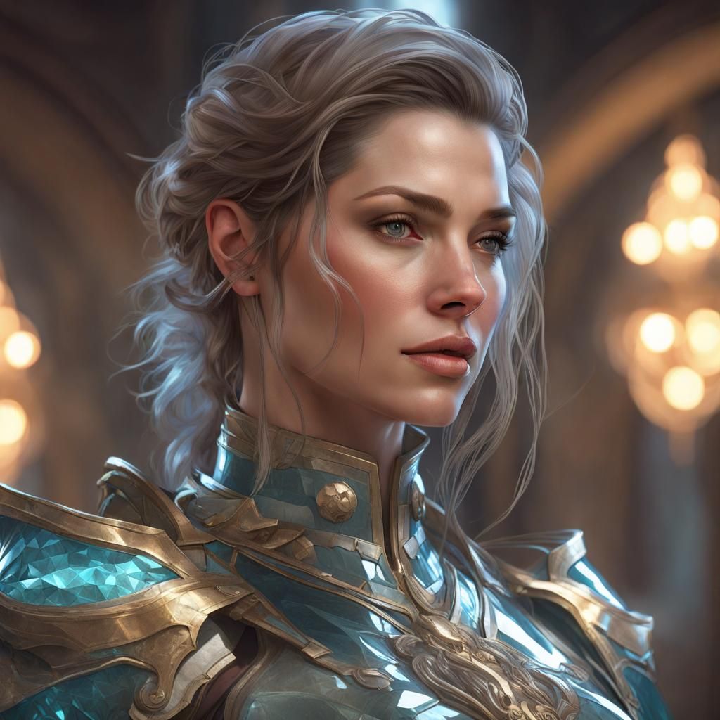 Glass Armored Woman Portrait in Hyperdetailed Style