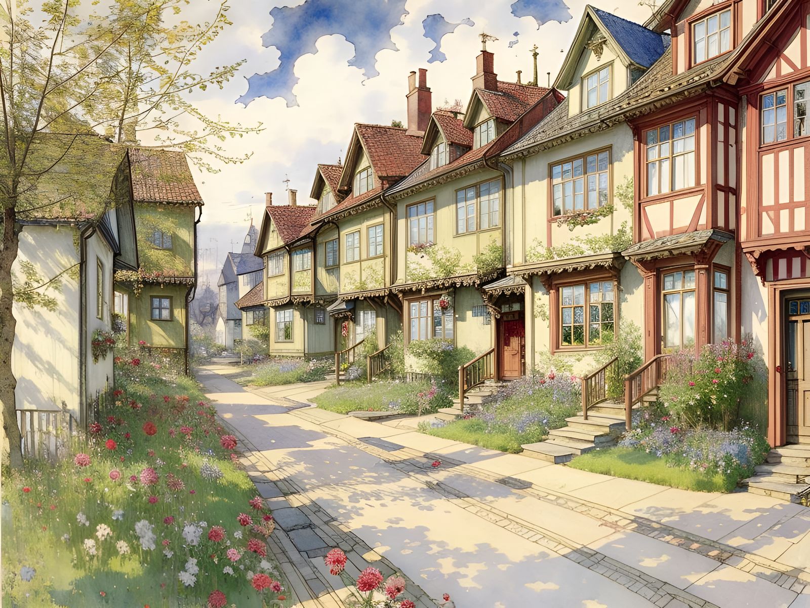 Ethereal Neighborhood Scene in Detailed Style