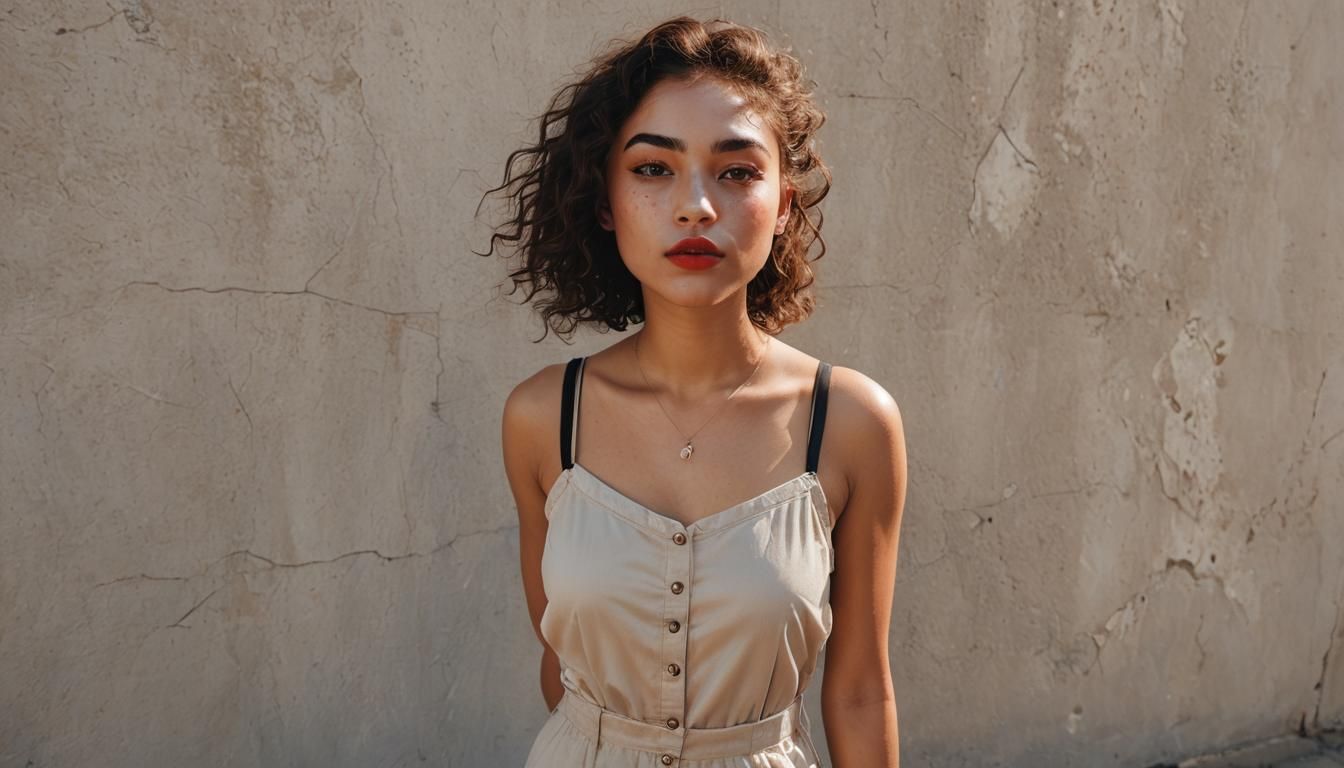 Girl with Freckles and Long Eyelashes in Dynamic Lighting