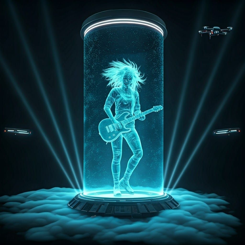 Ethereal Hologram Dancer Illuminated by Vibrant Laser Show