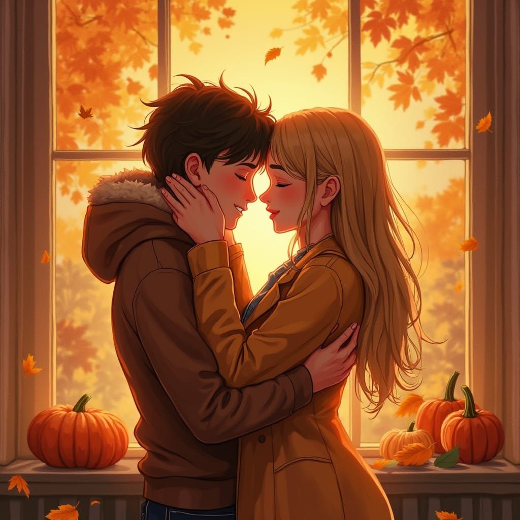 Cozy Autumn Romance in Watercolor Digital Art
