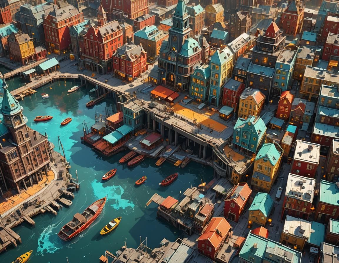 Exoplanet Harbor with Gravity Anomaly in Digital Art