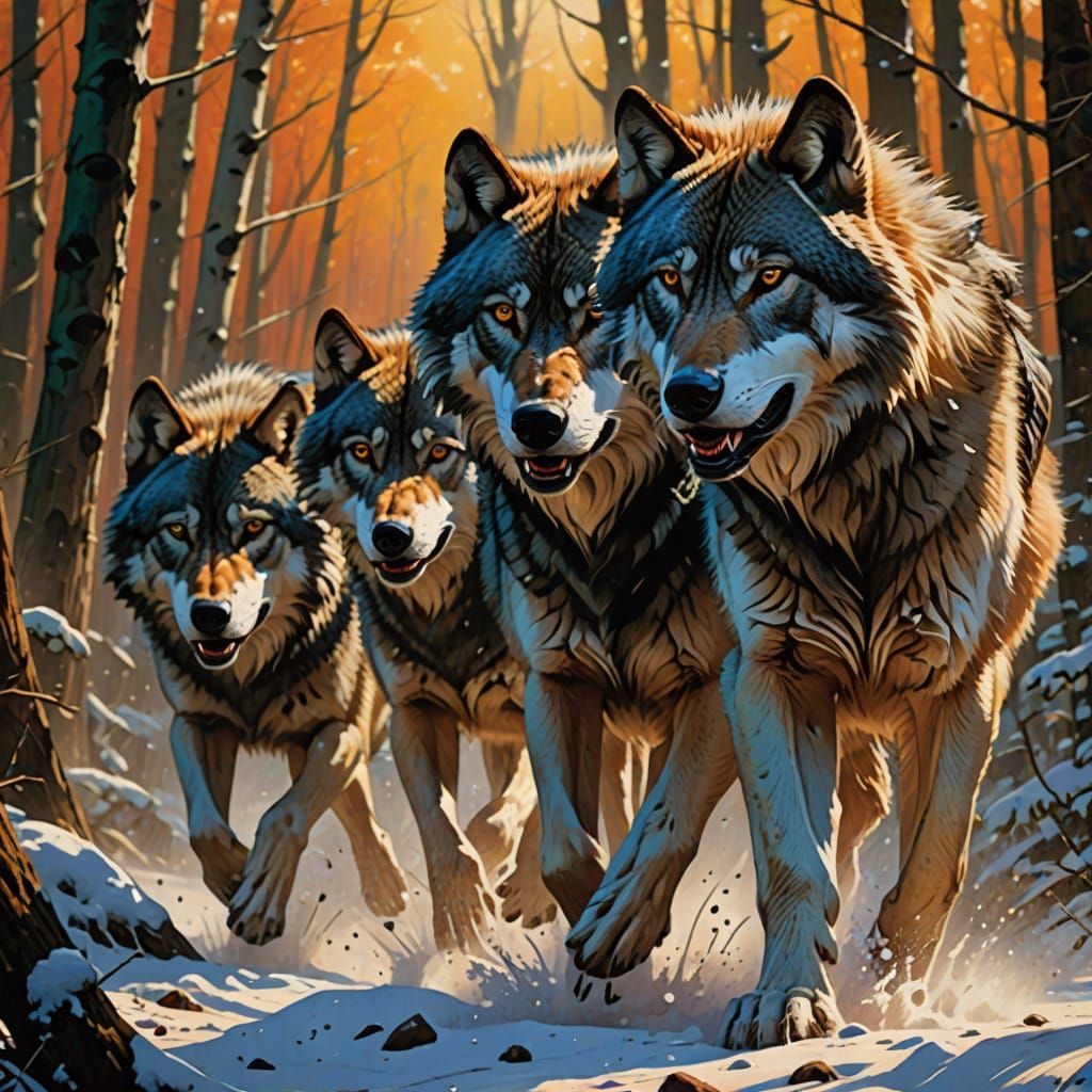 timber wolves on the hunt