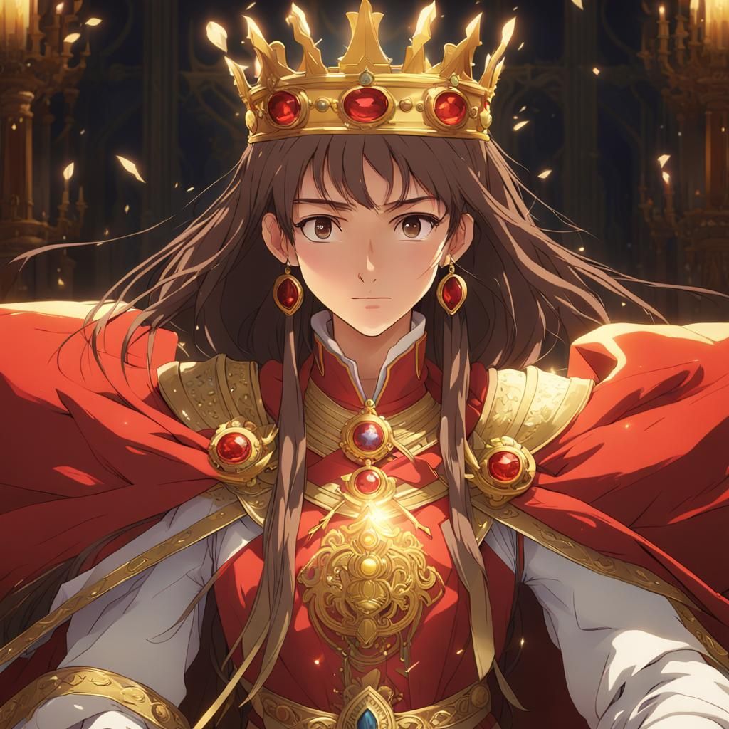 Anime Queen with Sword in Ghibli Style