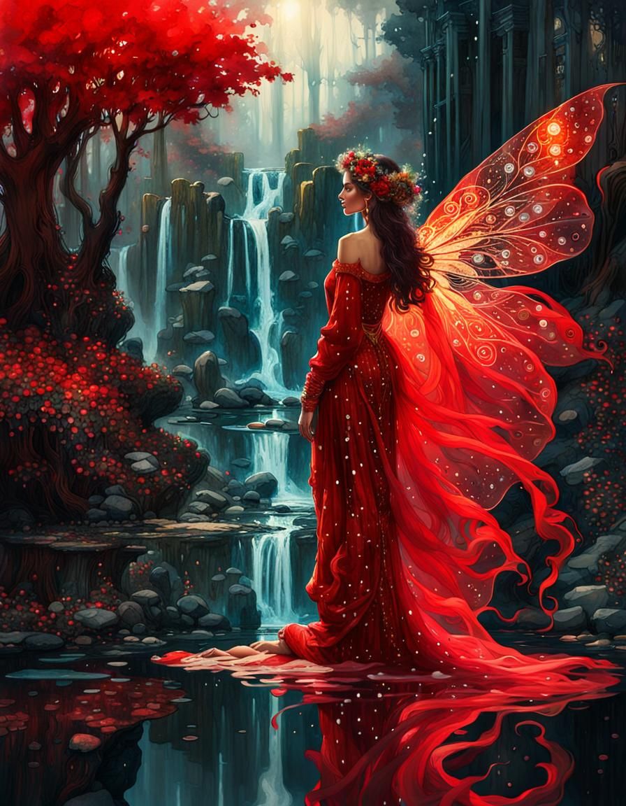 Mystical Fairy in Dreamy Light, Klimt and Mann Inspired