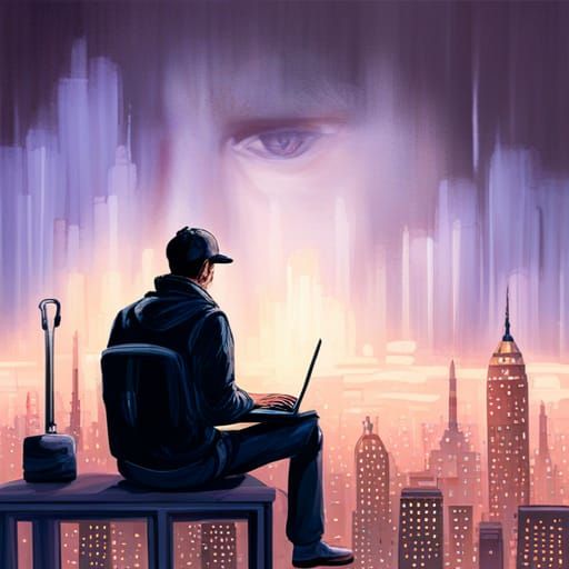 Night Cityscape Observer in Graffiti Art Style