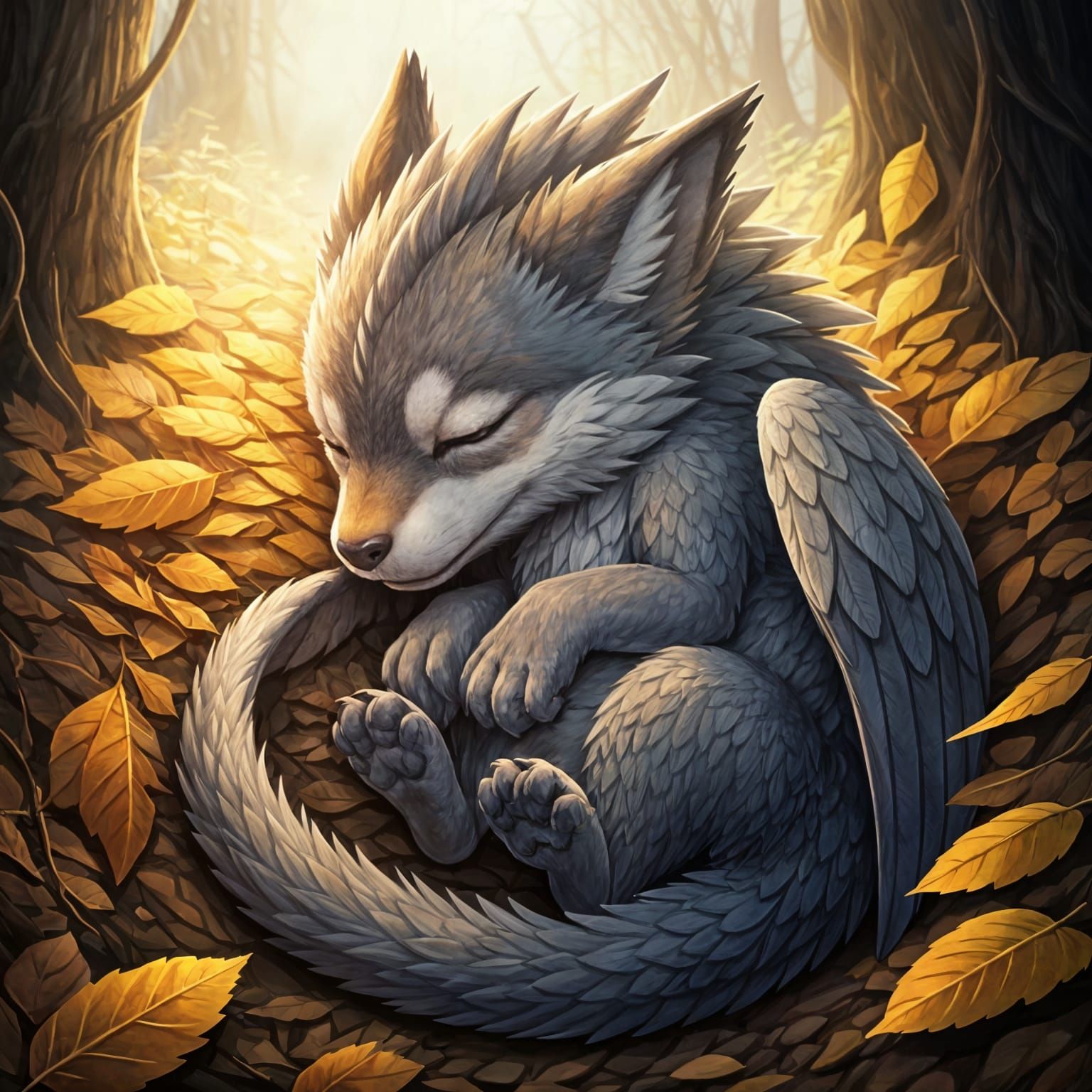 Cute Anime Dragon Sleeps Peacefully in Forest