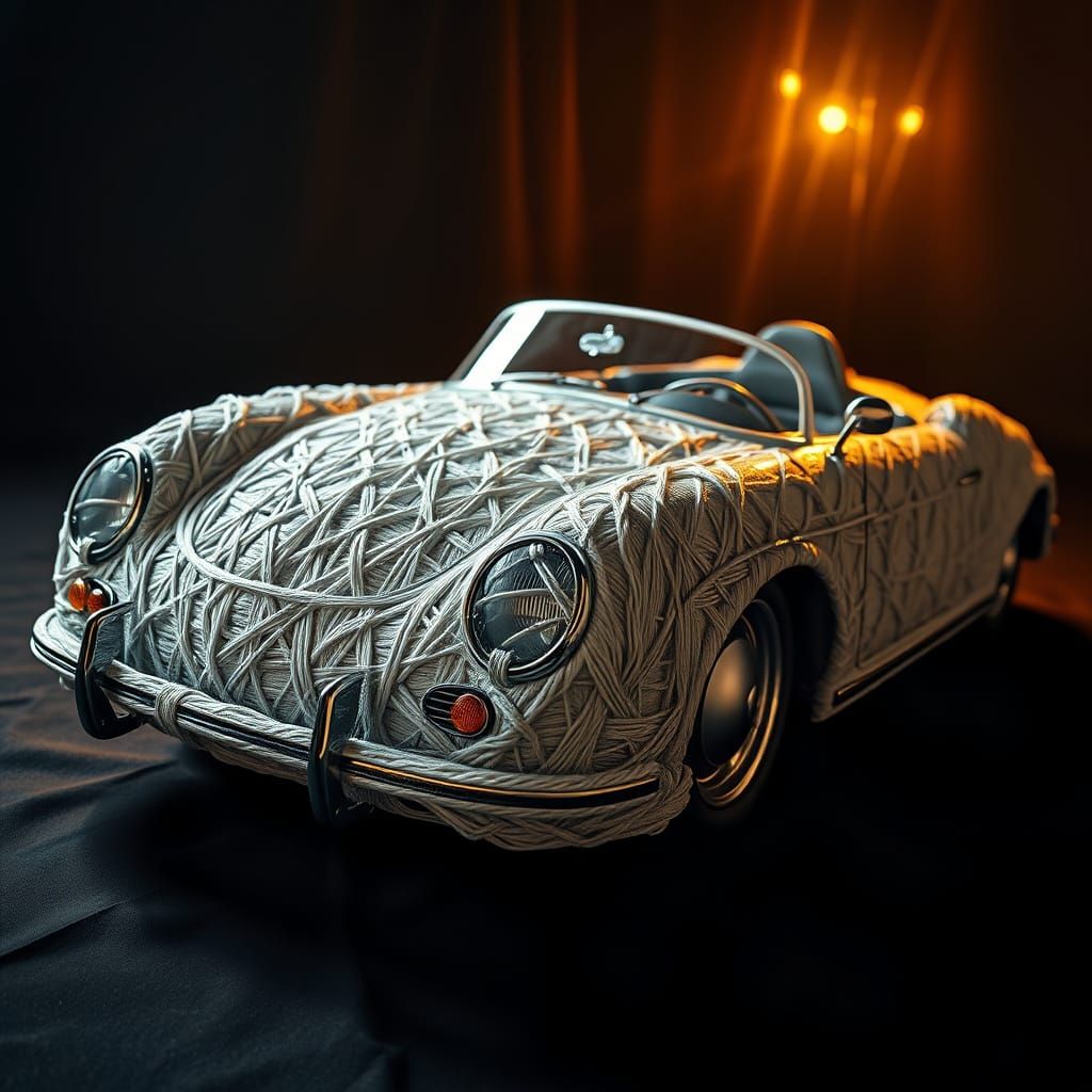 Hyperrealistic Porsche Sculpture in Woven Fabric