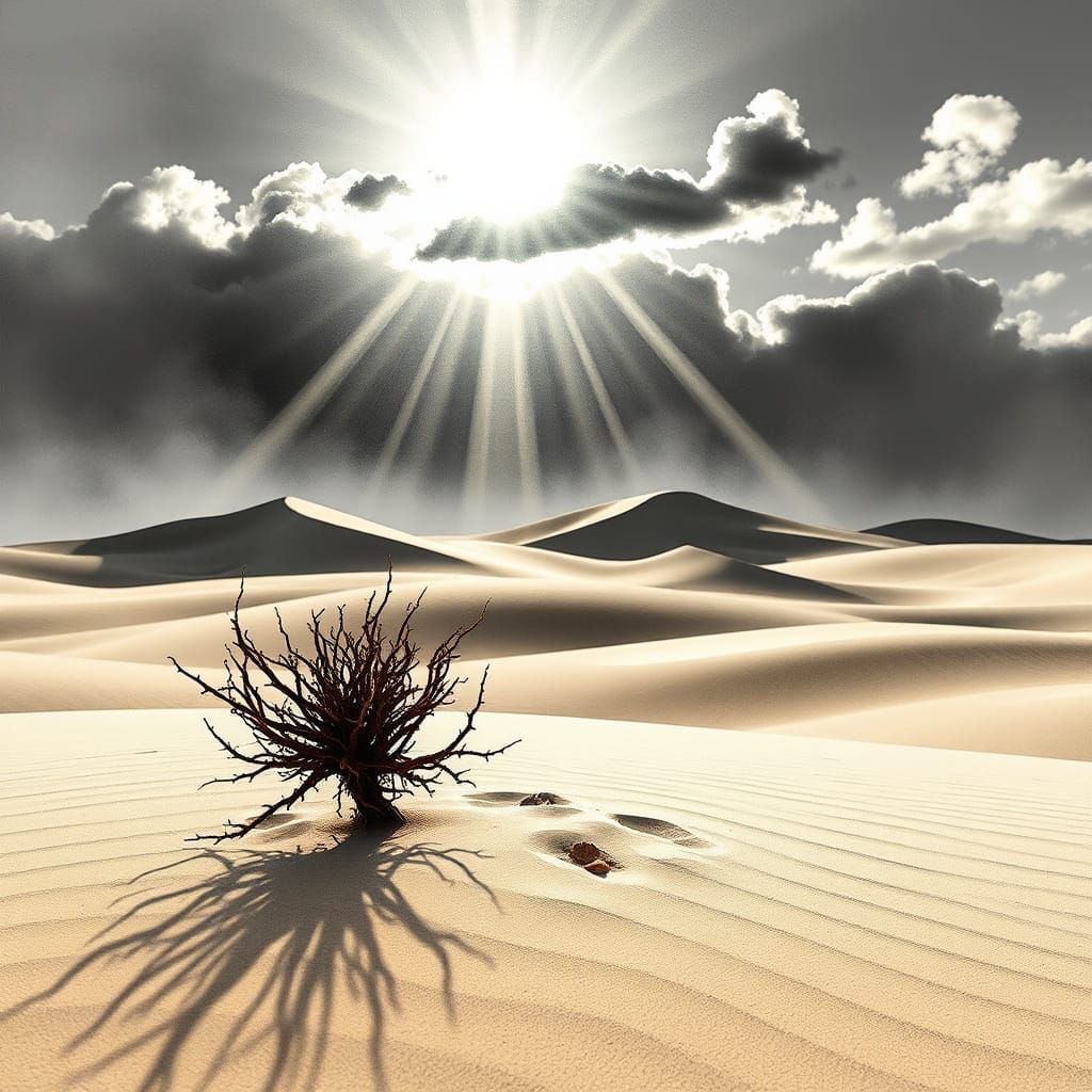 Desert Landscape with Thorn Bush and Celestial Light