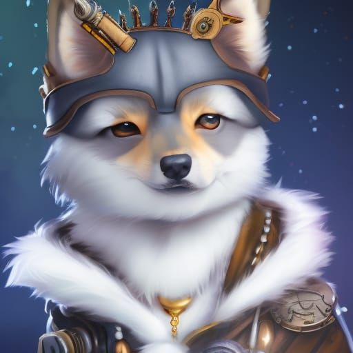 Steampunk Chibi Wolf King in Space
