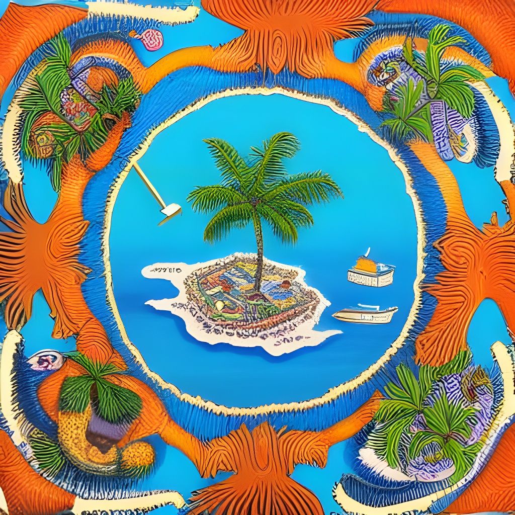 Island of Cats and Dogs in Folk Art Style