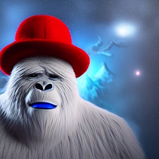 Yeti in Red Hat and Blue Suit