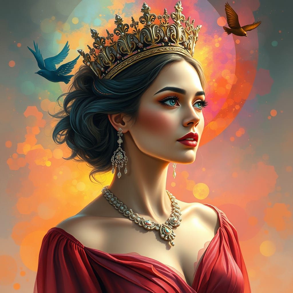 Regal Woman in Emotional Aura: Digital Watercolor Painting