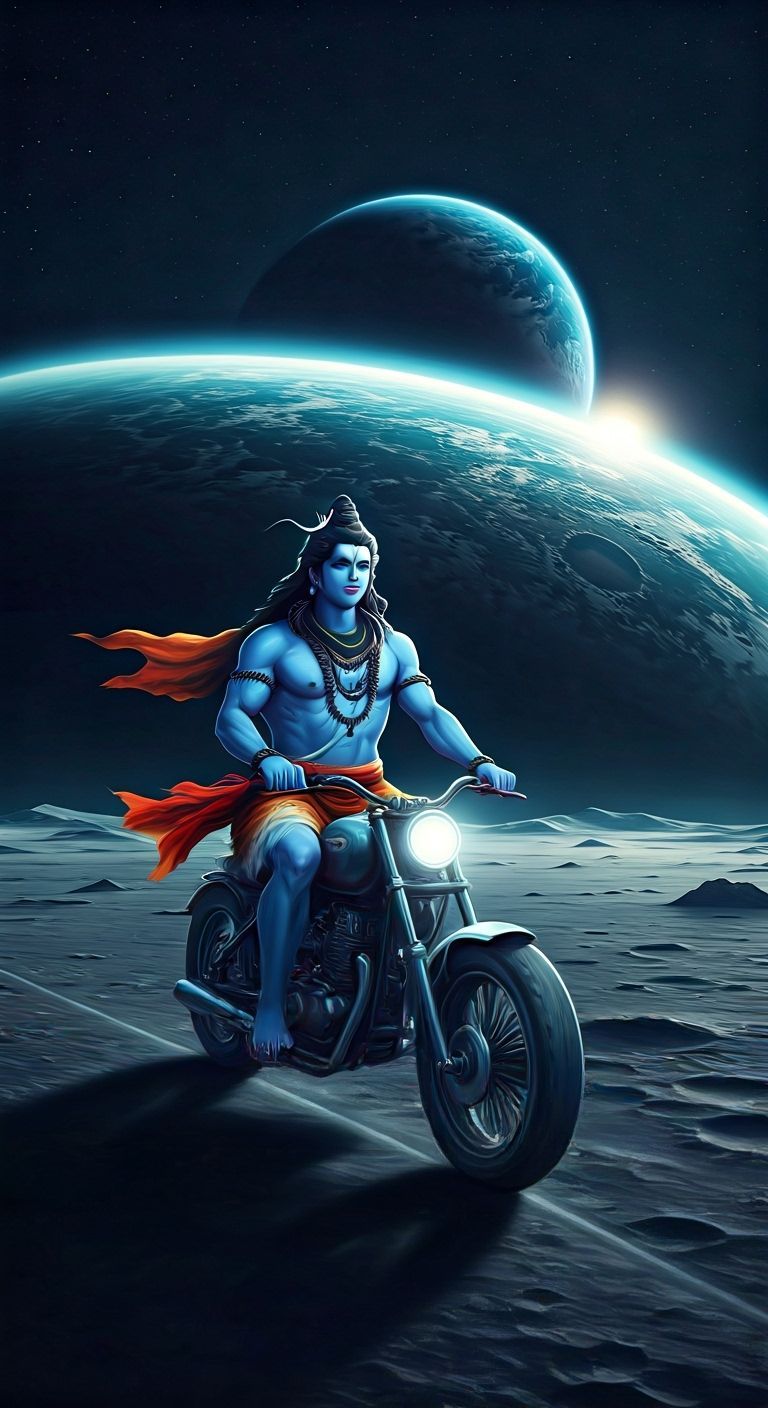Lord Shiva Rides Splendor Bike on the Moon