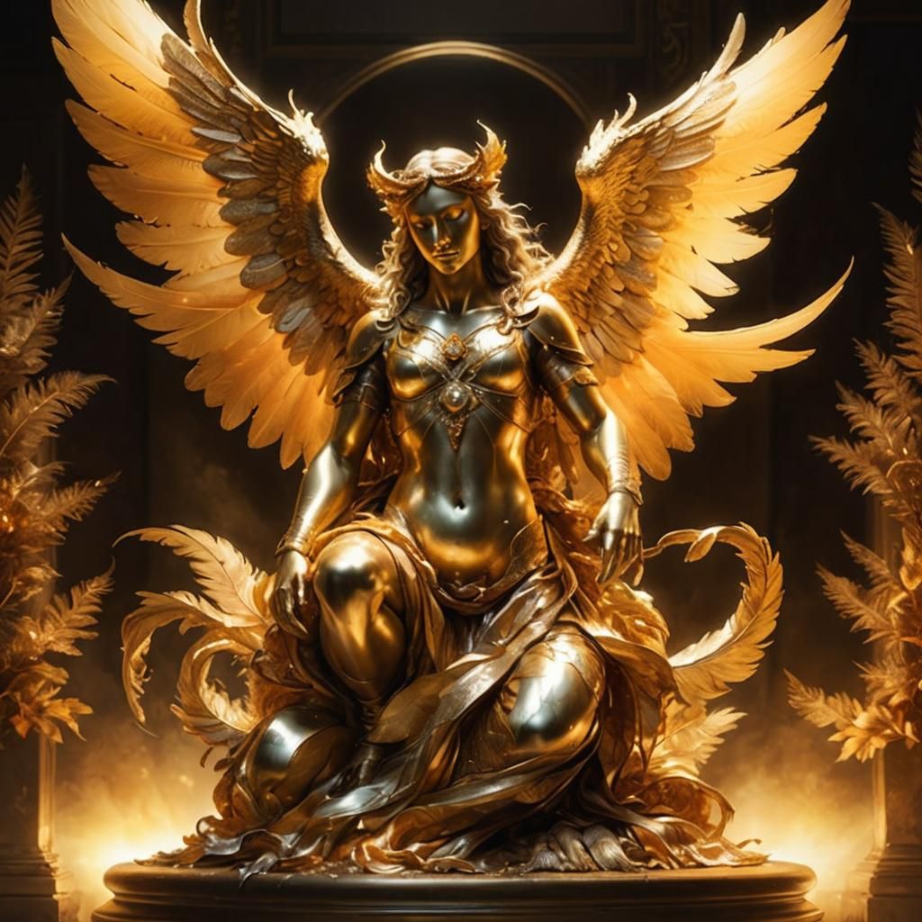 rembrandt-lighting a mythical creature with wings spread out...