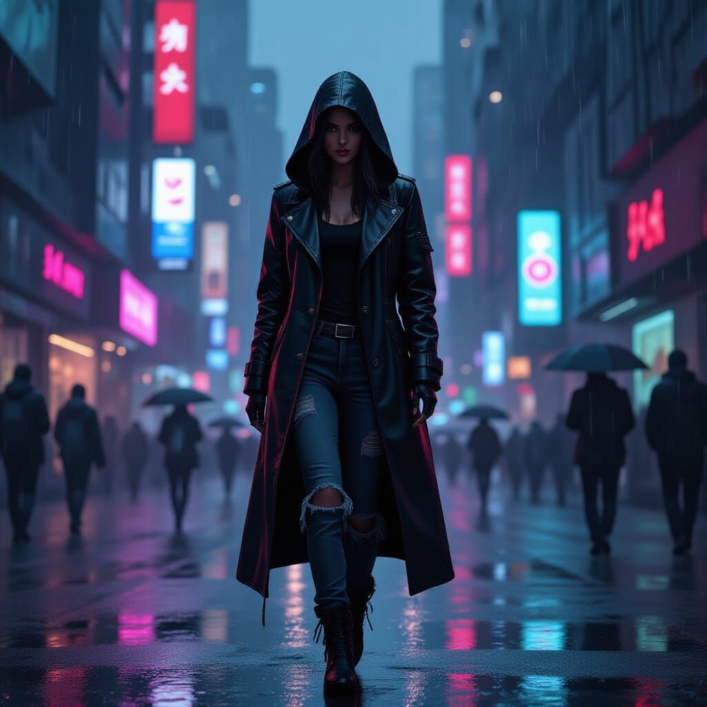 Cyberpunk Character in Neon Cityscape