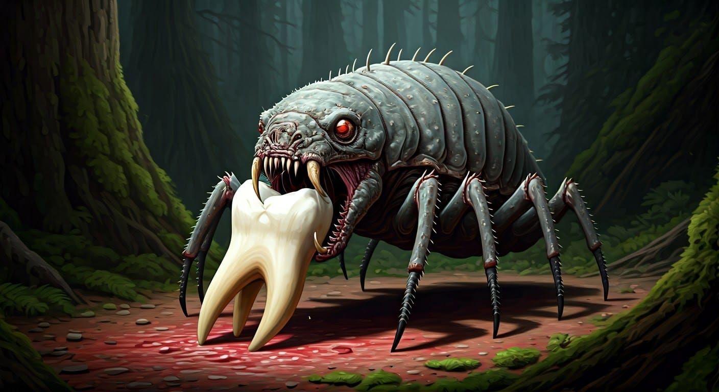 Cyberpunk Faerie Devours Ancient Tooth in Dark German Forest